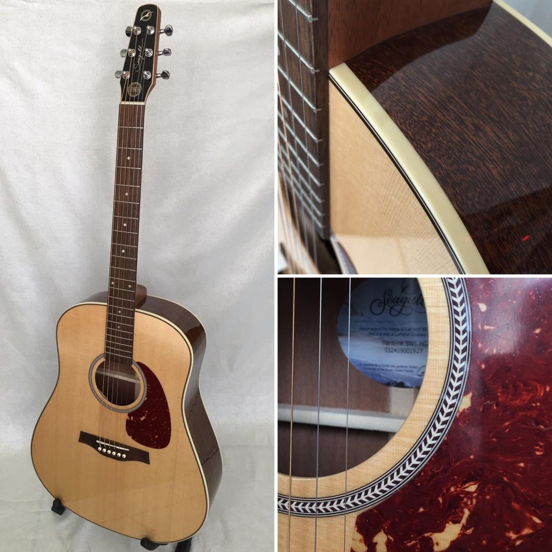 SEAGULL MARITIME SWS GUITARE ACOUSTIQUE LUTHIER CANADIEN. TABLE EPICEA MASSIF. FOND ECLISSES & MANCHE ACAJOU MASSIF. TOUCHE & CHEVALET PALISSANDRE. MECANIQUE BAIN D'HUILE CHROME
