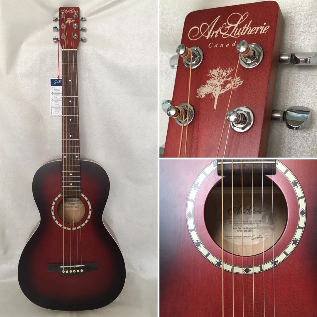 ART ET LUTHERIE AMI PARLOR BURGUNDY GUITARE ACOUSTIQUE PARLOR LUTHIER CANADIEN BURGUNDY SATINE. TABLE EPICEA MASSIF. FOND & ECLISSES MERISIER. MANCHE ERABLE. TOUCHE & CHEVALET PALISSANDRE. MECANIQUE BAIN D'HUILE.